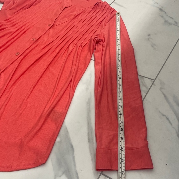 PAPA Vancouver Classic Button Down Pleats  Color Coral/Salmon Long Sleeve Sz L - Picture 13 of 14